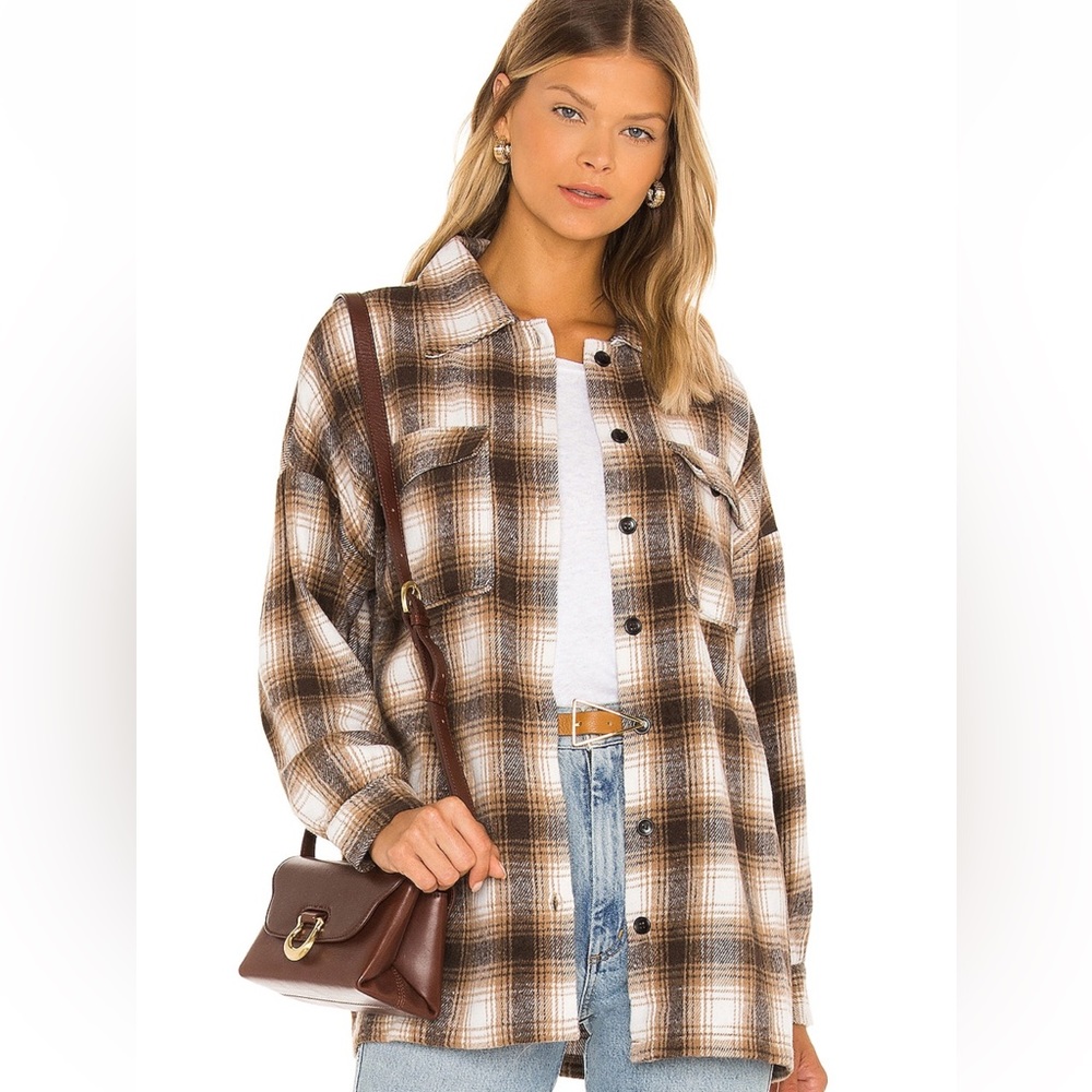 Lovers and Friends Harlow Flannel Shacket in Brown